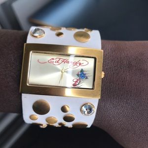 Ed Hardy White and Gold watch